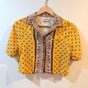 UO Noah Gold Button-Down Crop Top
